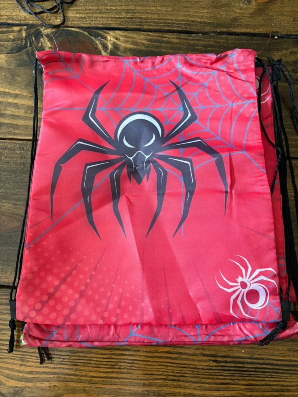 Spiderweb Drawstring Backpack - Bright Red & Blue
